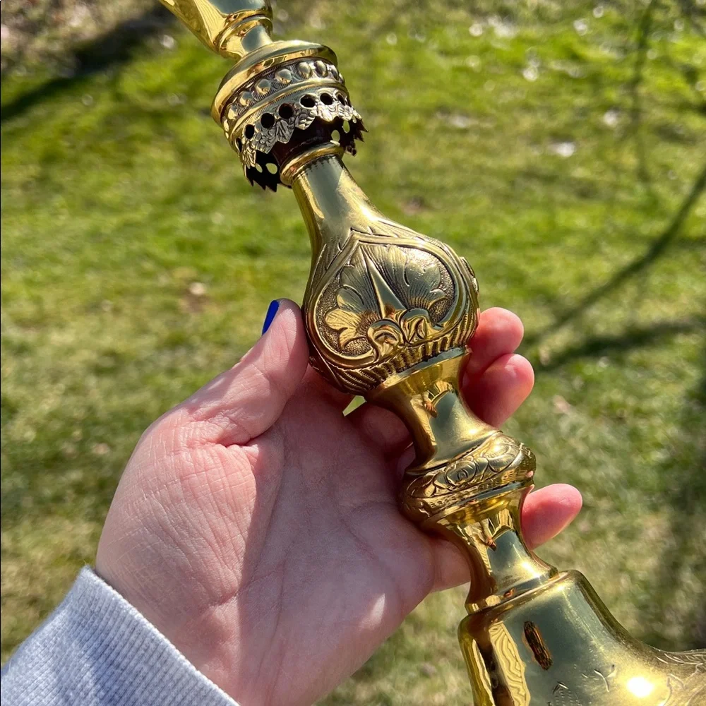 Antique Shabbat Sabbath Brass Candlesticks by Fraget Warszawa Poland Judaica